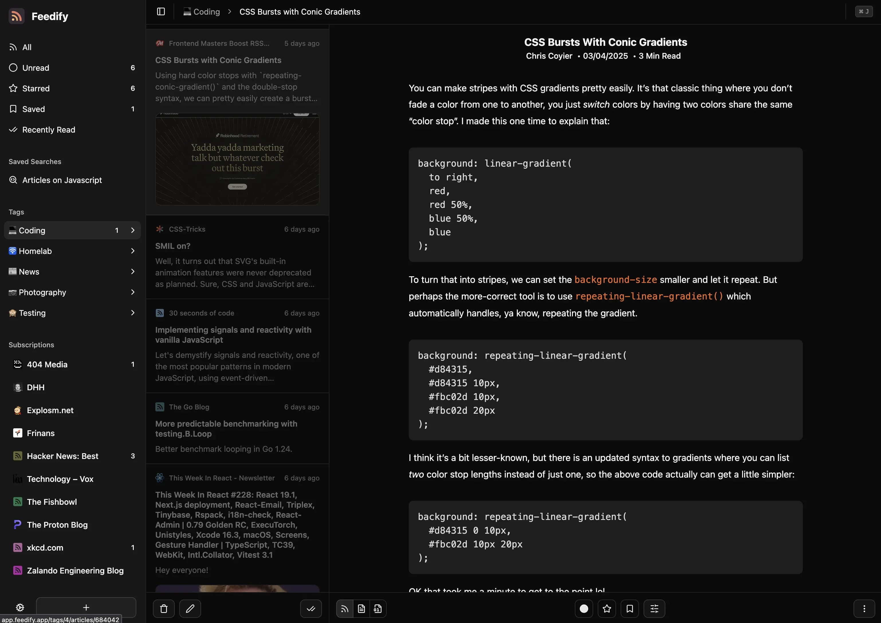 Feedify app interface showing personalized content feed